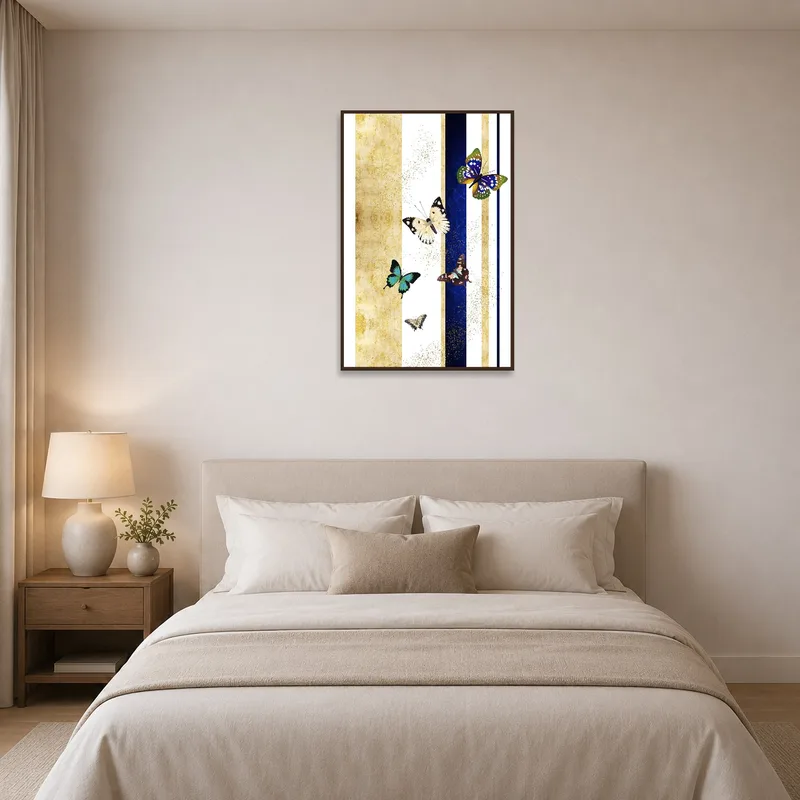 Serene butterflies create a tranquil atmosphere in a bedroom.