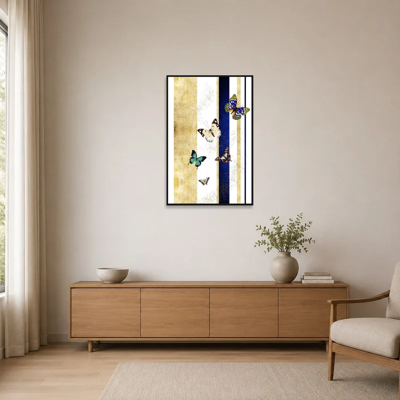 Art piece contrasting against a sparse, minimalist space.