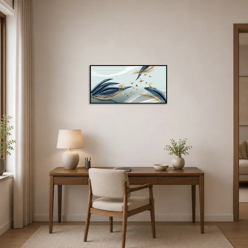 Elegant deer and butterfly scene inspiring in a home office setting.