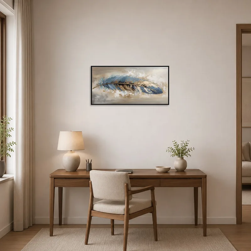 Feather abstract in a sophisticated home office setting.