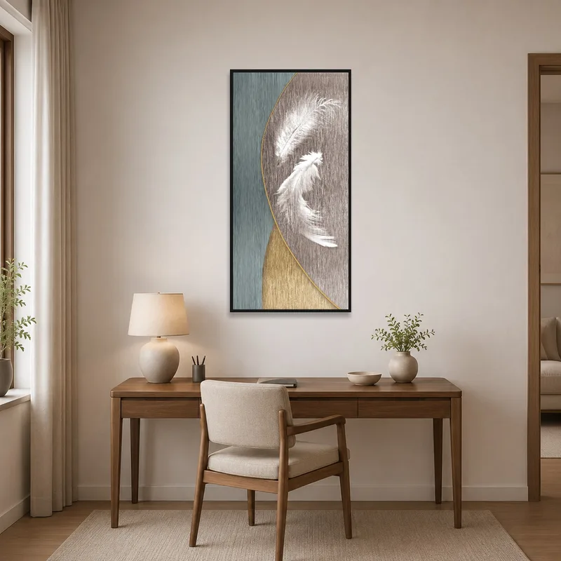 Textured composition sets a creative tone in a home office.