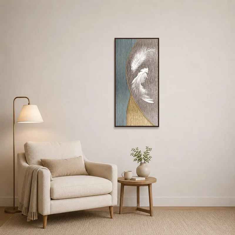 Abstract composition adds flair to a cozy reading corner.