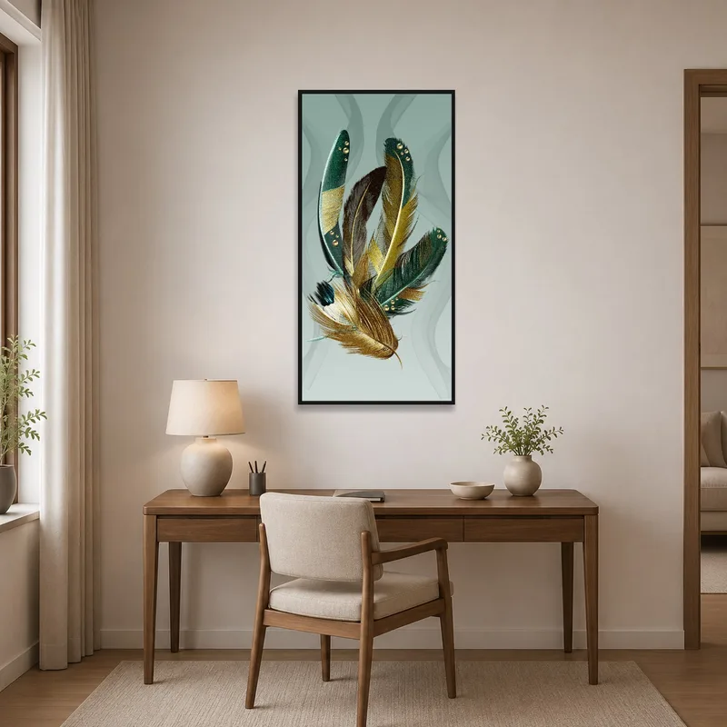 Home office adorned with Elegant Feather Composition, inspiring creativity and tranquility.
