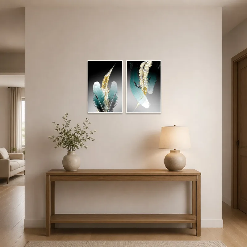 Elegant Feather Duo piece greeting guests in a stylish entrance hall.