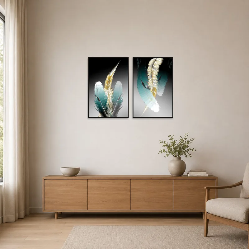 Elegant Feather Duo artwork enhancing a clean, minimalist space.
