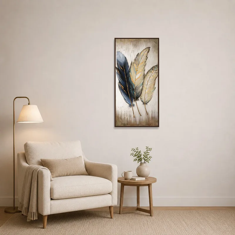 Elegant Feathers print adds a touch of nature to the reading corner.