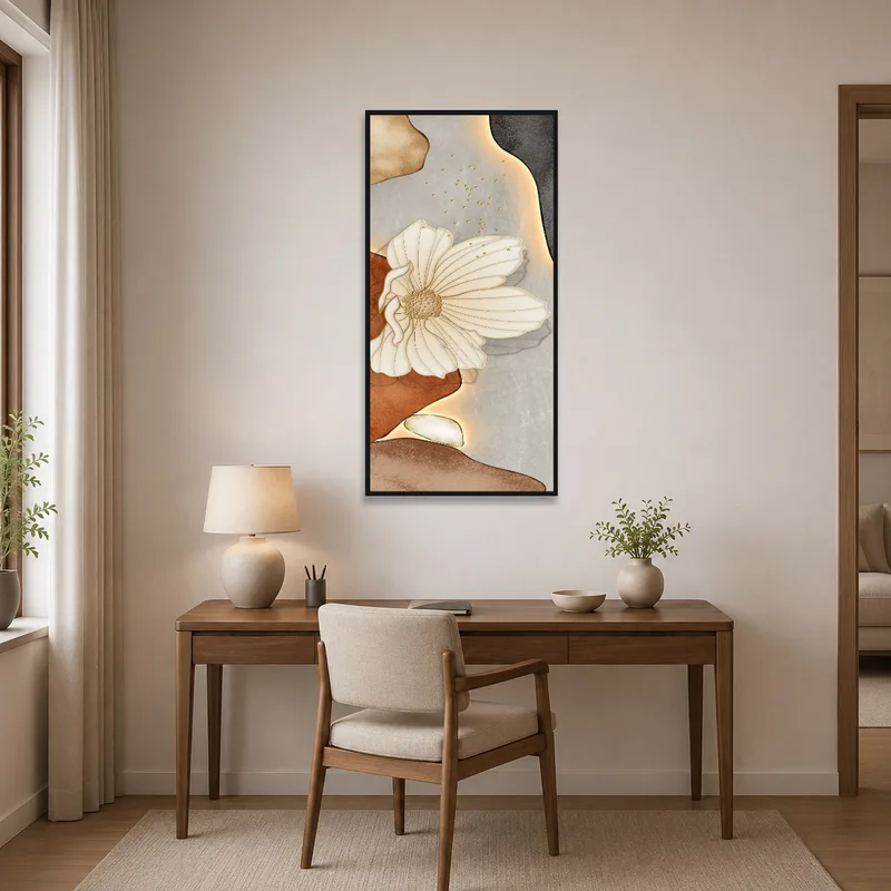 Sophisticated floral design brightens a modern home office.
