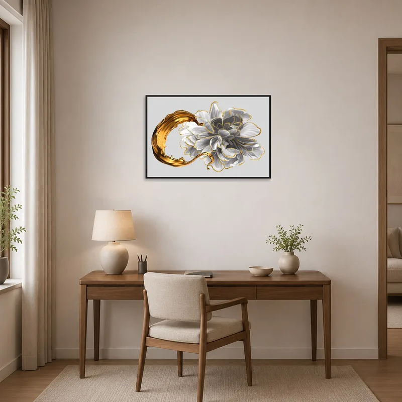 Chic floral art print inspiring creativity in a home office space.