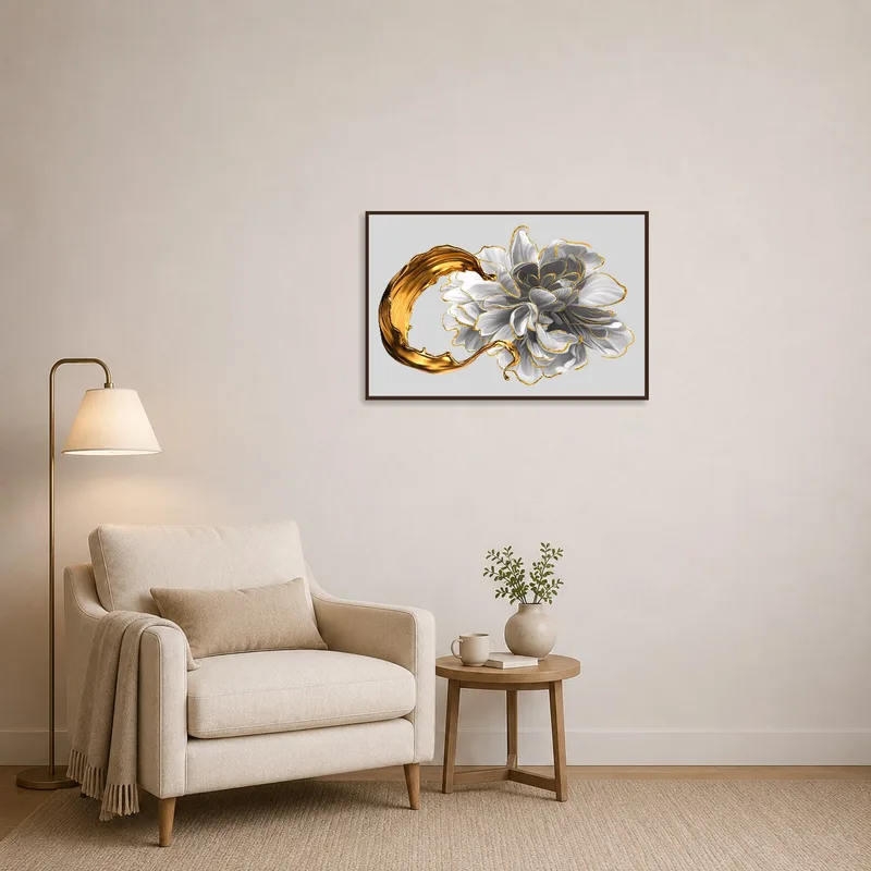 Elegant floral abstract art enhancing a cozy reading corner ambiance.