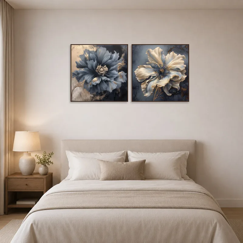 Elegant floral set adding sophistication to a serene bedroom.