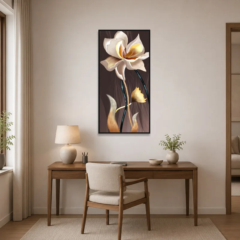 Ethereal floral scene uplifting a modern home-office.