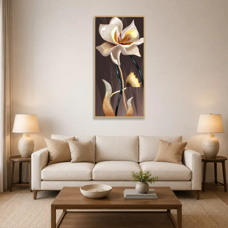 Elegant floral artwork above a cozy sofa in the living-room.