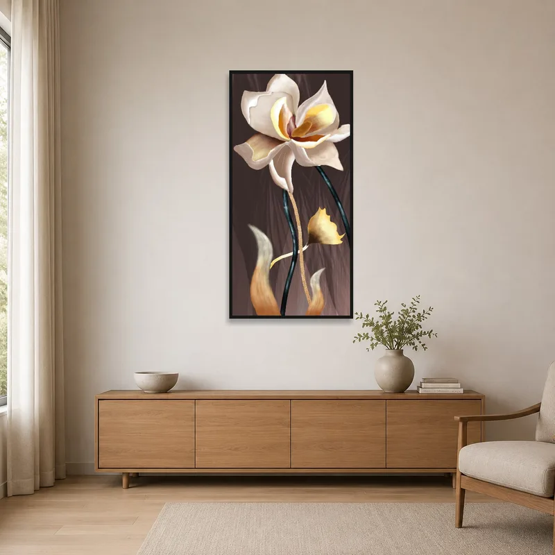 Simple floral art piece accentuating a minimalist space.