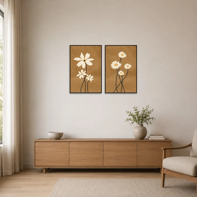 Elegant floral set enhances the clean lines of a minimalist space.