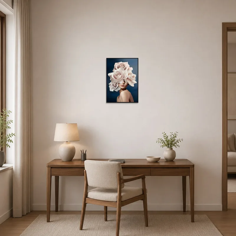 Sophisticated floral artwork inspiring a home office.
