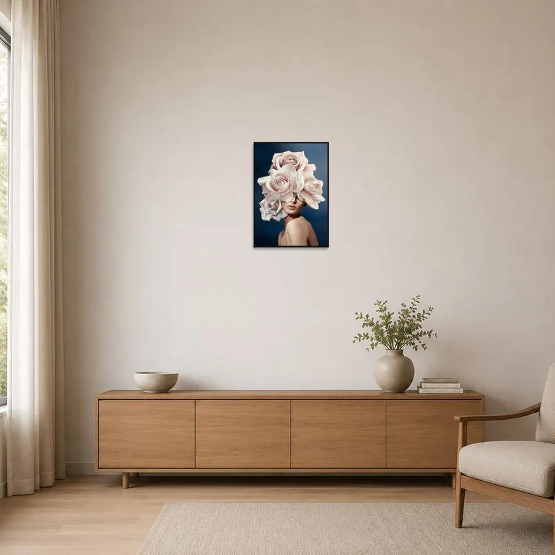 Elegant floral art on a minimalist white wall.