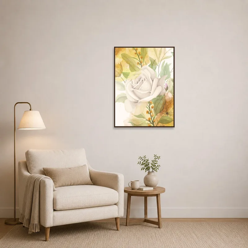 Elegant floral watercolor art print enhancing a quiet reading corner.