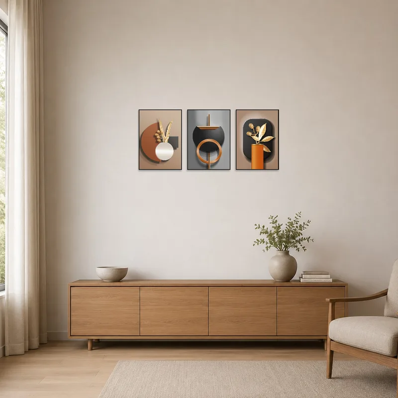 Elegant botanical artwork set in a minimalistic white room.