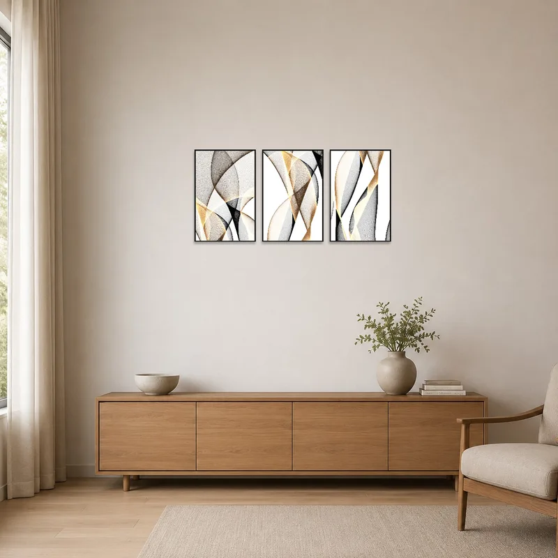 Geometric curves prints adding subtle style to a minimalist space.
