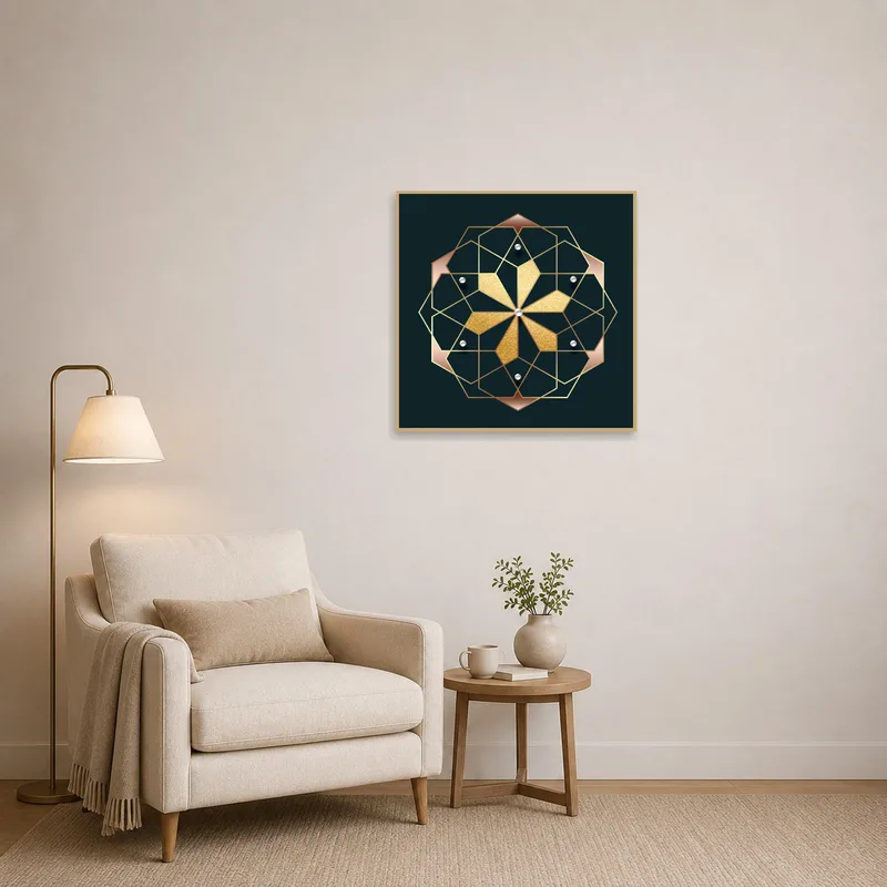 Reading corner featuring a calming gold floral geometric mandala.