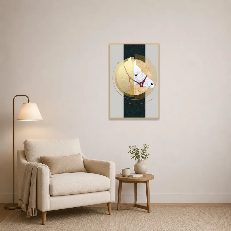 Elegant horse art adds sophistication to a cozy reading corner with a comfy chair.