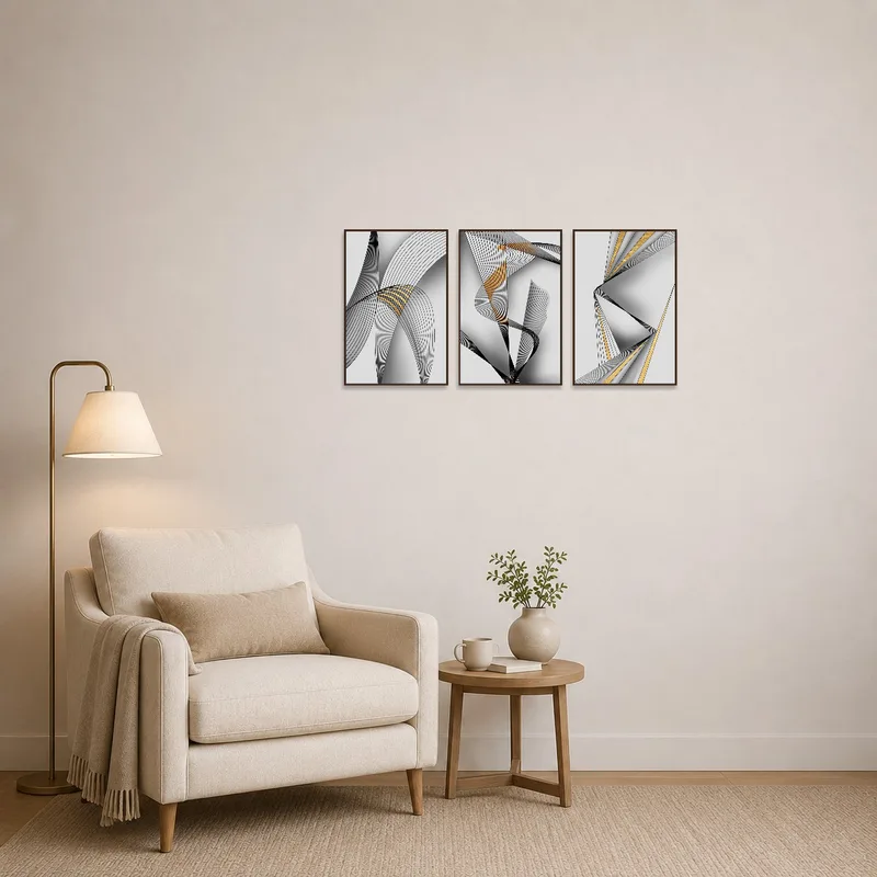 Geometric artwork brings sophistication to a cozy reading corner.
