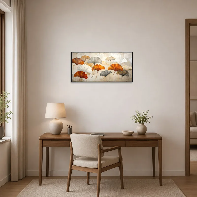 Gingko Leaves abstract art enhances the home office with natural elegance.