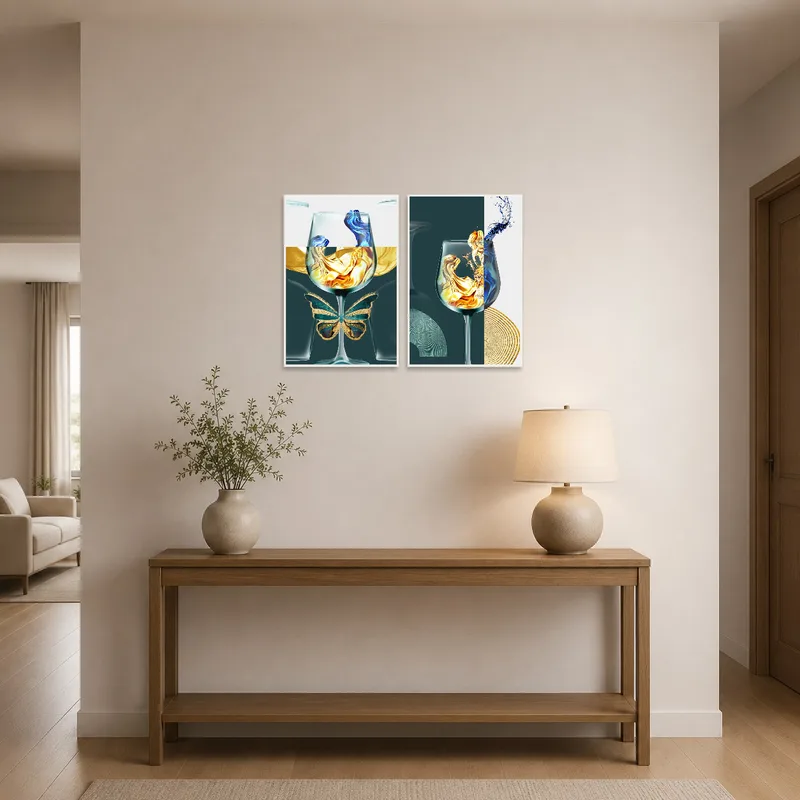 Art set with butterflies welcoming guests in the entrance hall.