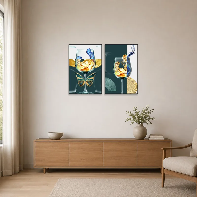 Butterfly art adding grace to a minimalist design room.