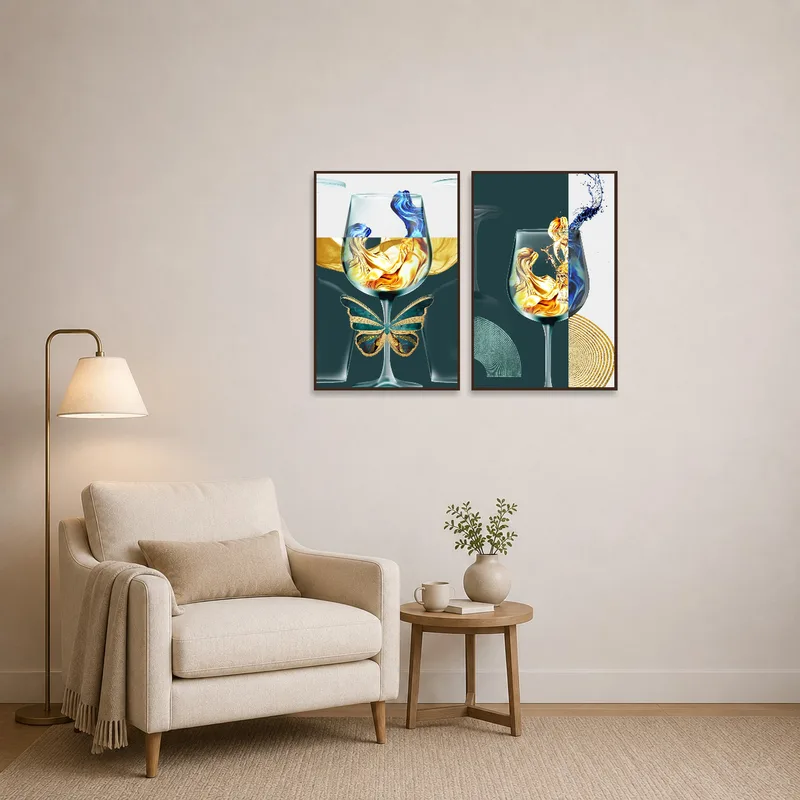 Soothing glass and butterfly pieces enhancing a cozy reading corner.