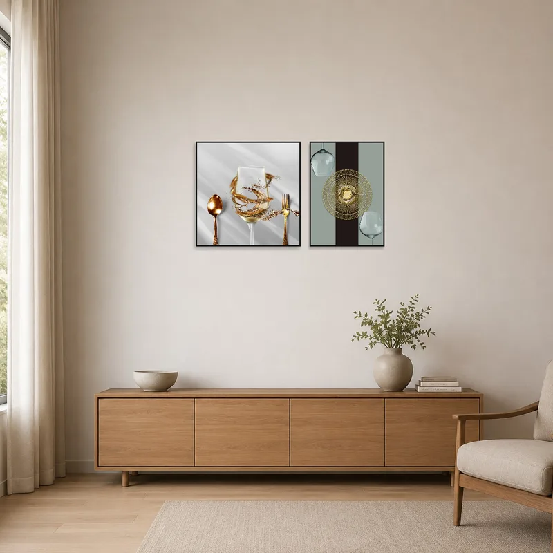 Minimalist room with a sleek art set, enhancing the clean aesthetic.
