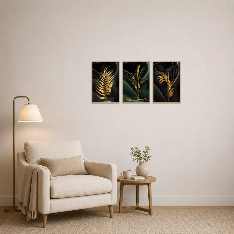 Gold leaf design brings opulence to the cozy reading corner.