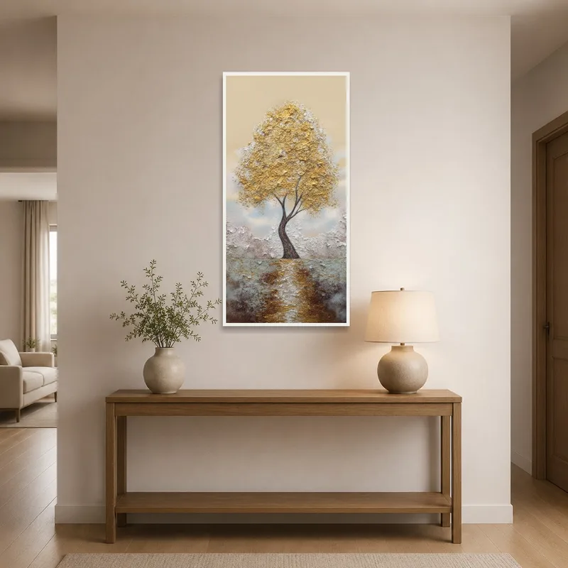 Elegant Gold Tree artwork welcoming guests in an entrance hall.