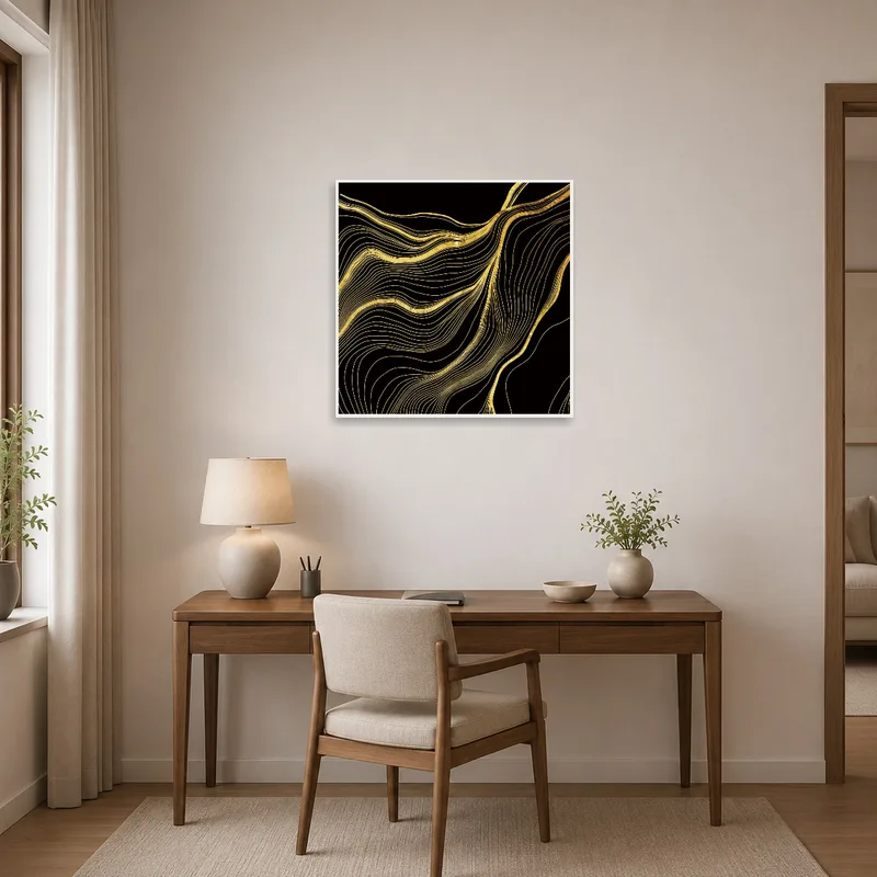 Gold wave design on black enriching a professional home-office space.