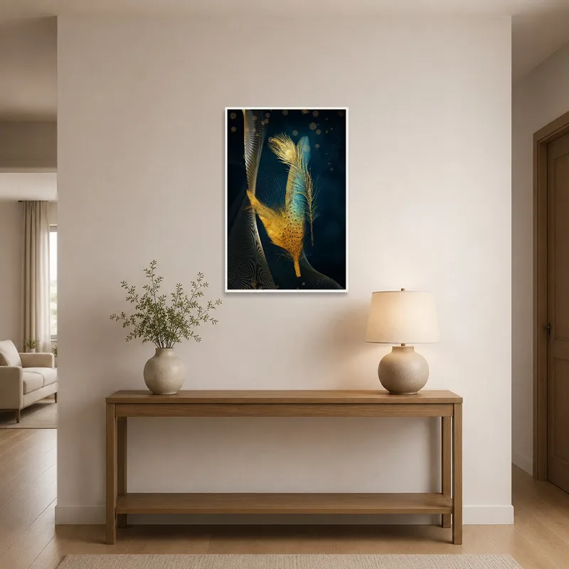 Golden Feather art enhancing the entryway with its elegant design.