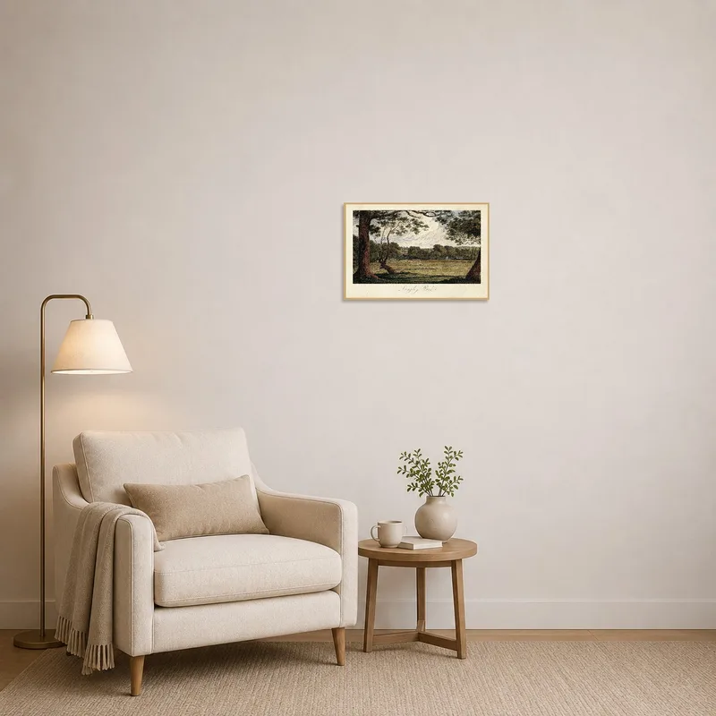 Historic Langley Park scene inspires tranquility next to a cozy reading nook chair.