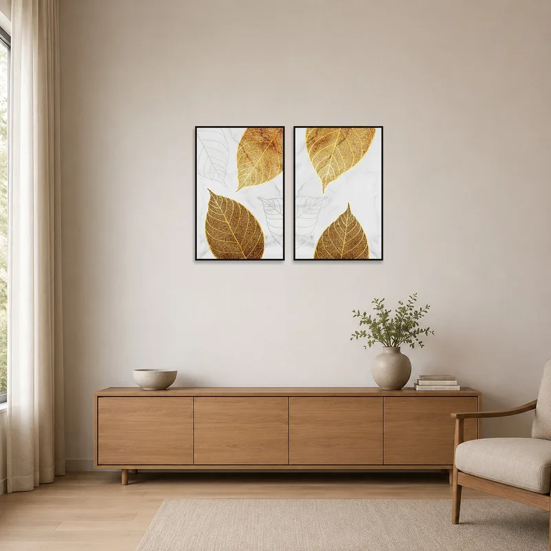 Sophisticated leaf design displayed in a minimalist room with clean lines.