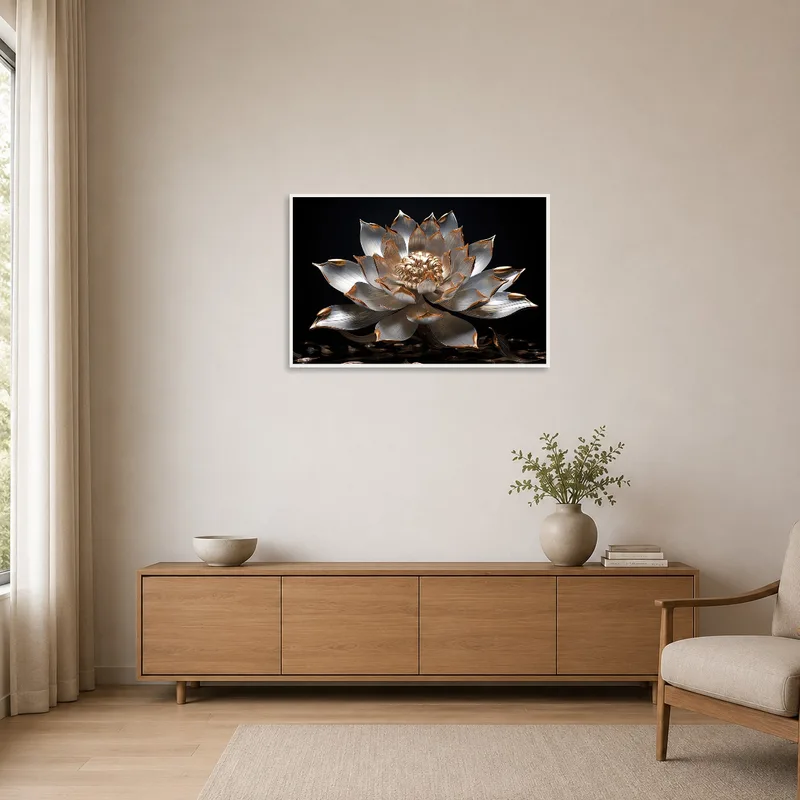 Sleek lotus piece adds a touch of elegance to a minimalist setting.