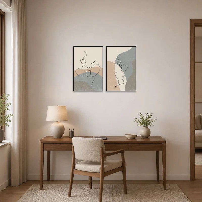 Profiles in line art provide a stylish touch to the home office.