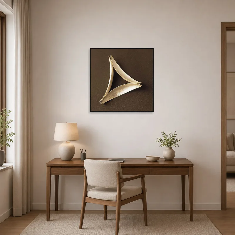 Home office showcasing a stylish natural seed pod art print enhancing the work environment.