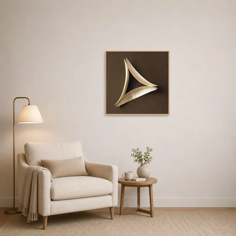 Cozy reading corner adorned with a sophisticated seed pod geometric art print.
