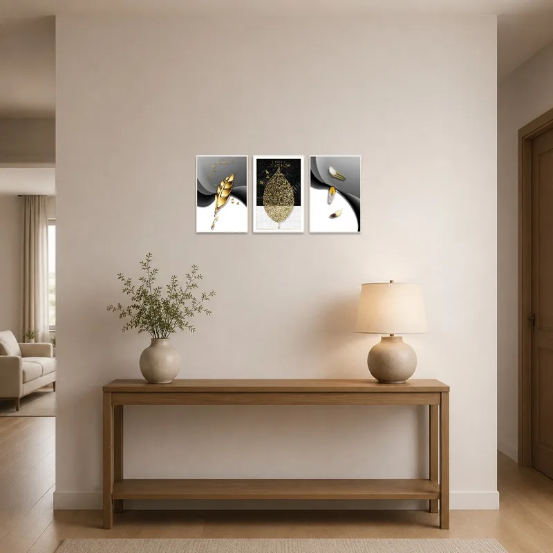 The elegant triptych forms a captivating focal point in the bright entrance hall.