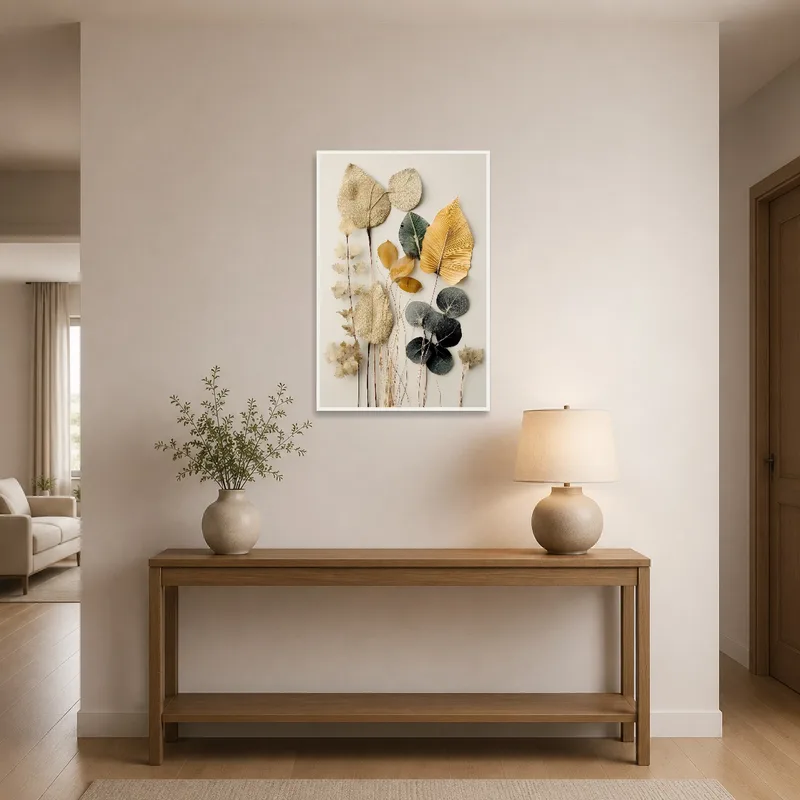 Botanical leaf piece welcoming guests in the entrance hall.