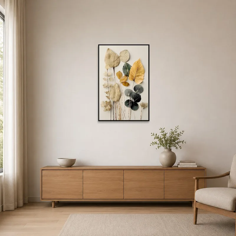 Elegant leaf design complementing a minimalist room's clean lines.