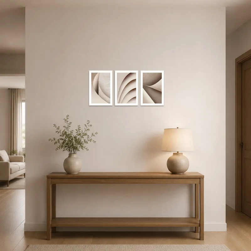 Entrance hall with an elegant abstract triptych adding sophistication.