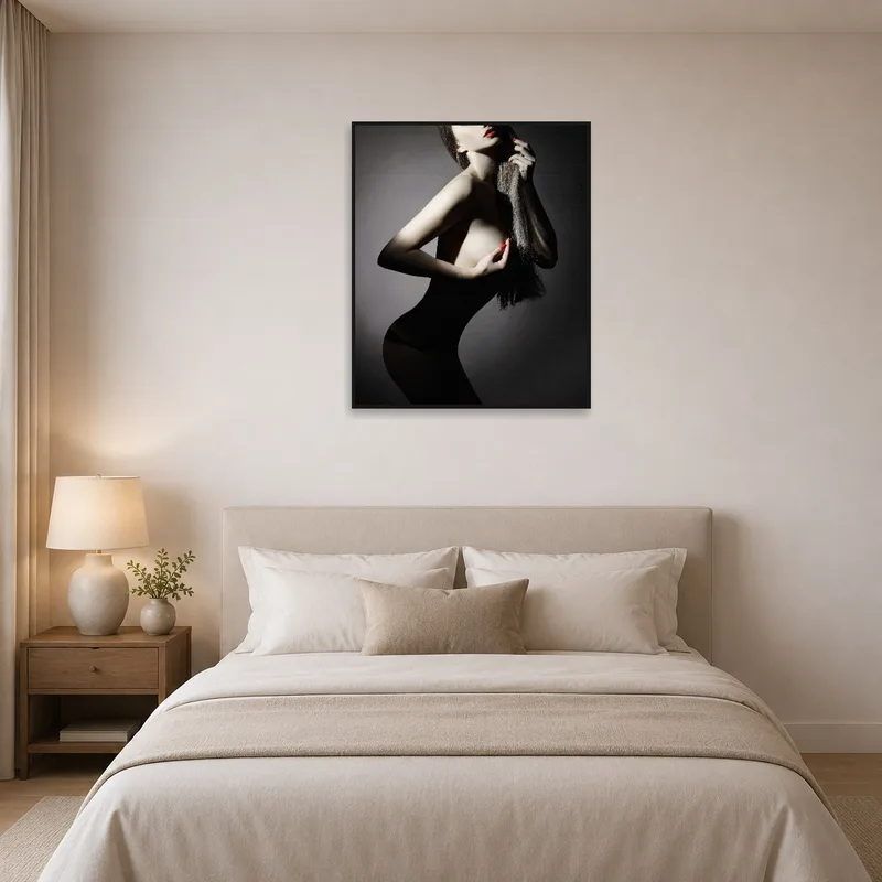 Elegant silhouette art print bringing calmness to the bedroom decor.