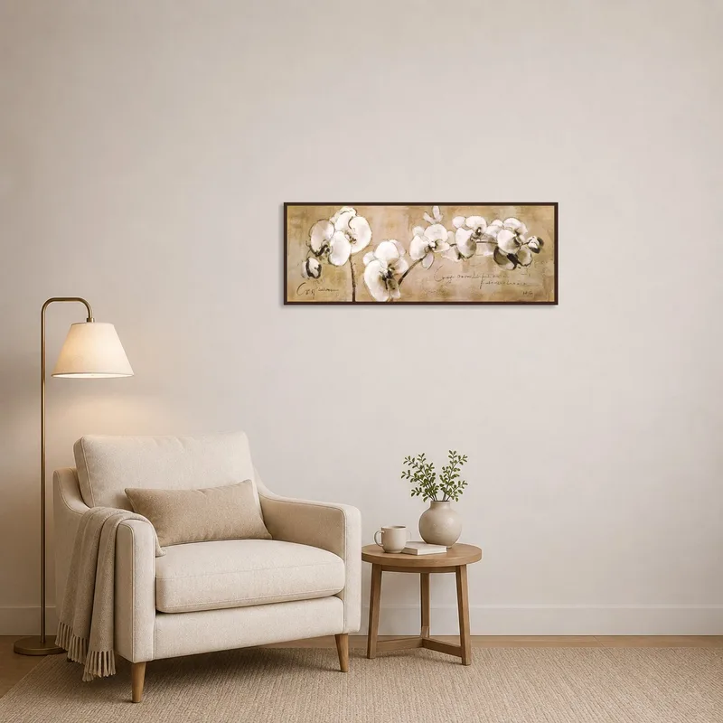 Graceful orchids bring tranquility to a reading corner.