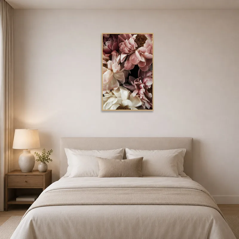 Elegant floral art creating a calming vibe in a serene bedroom.