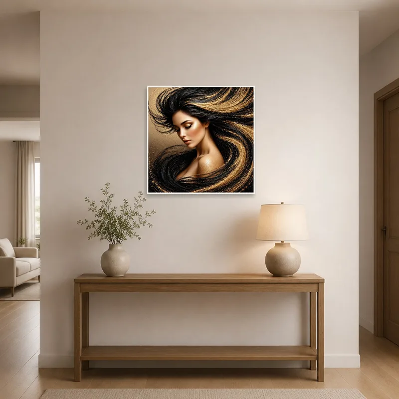Golden-hued portrait enhancing the ambiance of an entrance hall.
