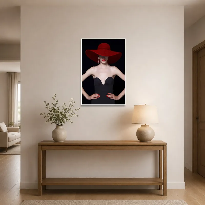 Bold portrait greets guests in the entrance hall with elegance.
